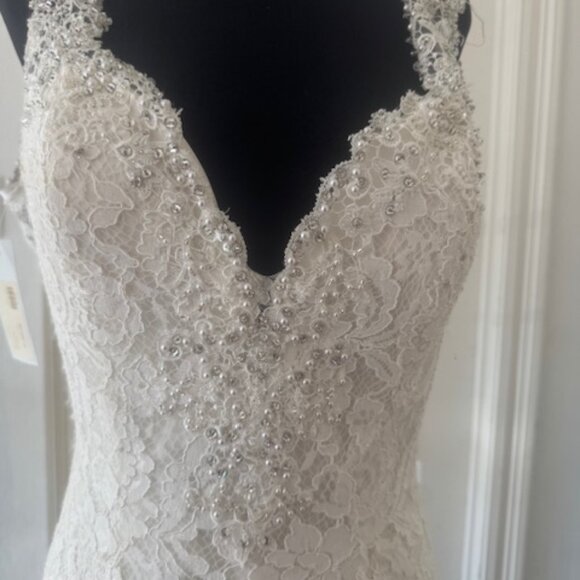Couture Lace & Crystal Embellished Wedding Dress Women's Sz. 12 - Picture 3 of 16